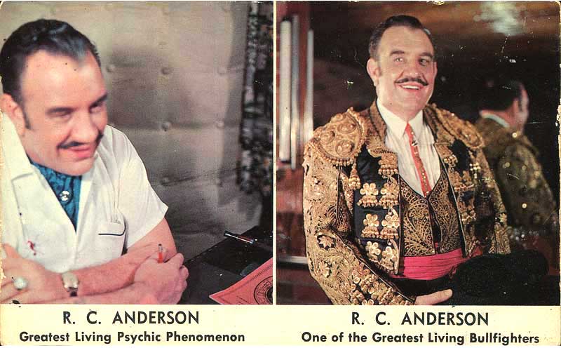 A promotional postcard for Anderson's many skills for hire