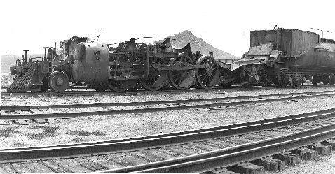 The remains of No. 745. The tender and cars were unaffected by the blast. (Terrell County Memorial Museum)