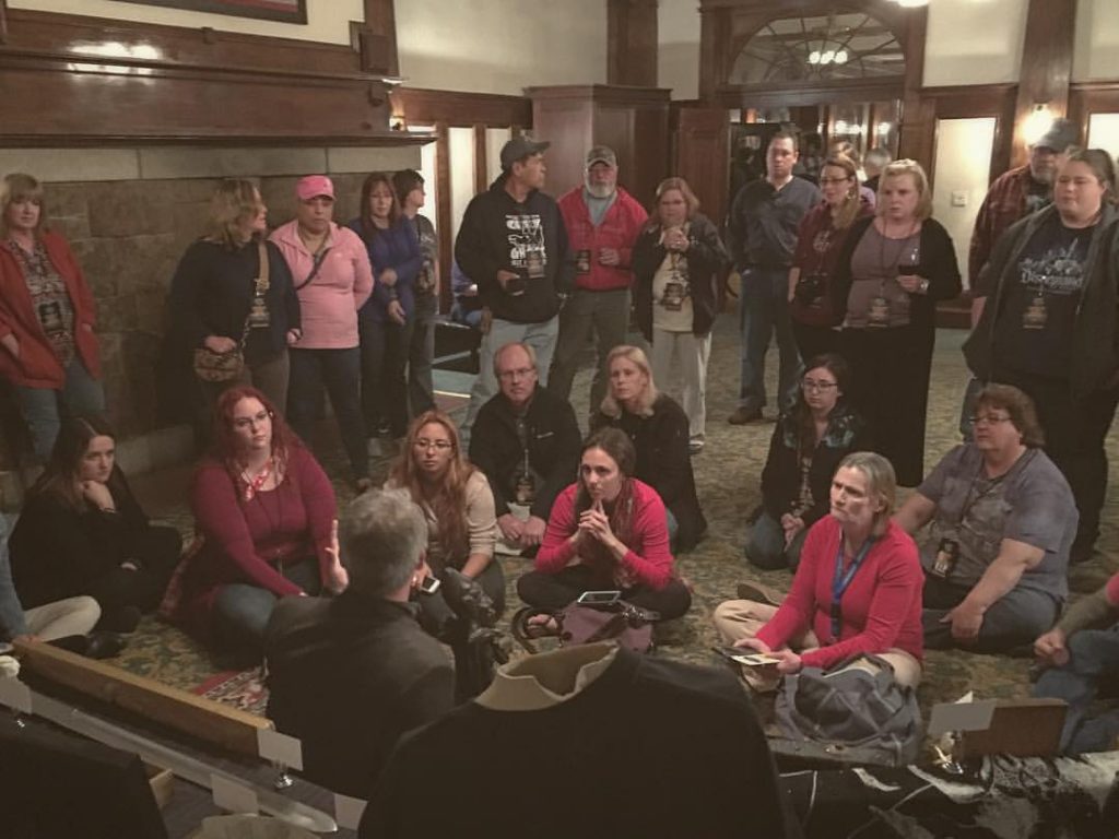 Greg Newkirk shares stories about haunted objects with the crowd at The Stanley Hotel