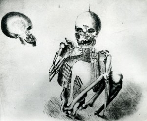 Original sketch of the Skeleton in Armor republished in 1953 by the Fall River Herald News.