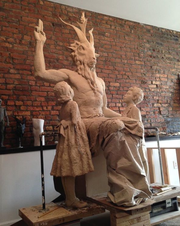 The Satanic Temple's statue of Baphomet under construction for the Oklahoma capitol.