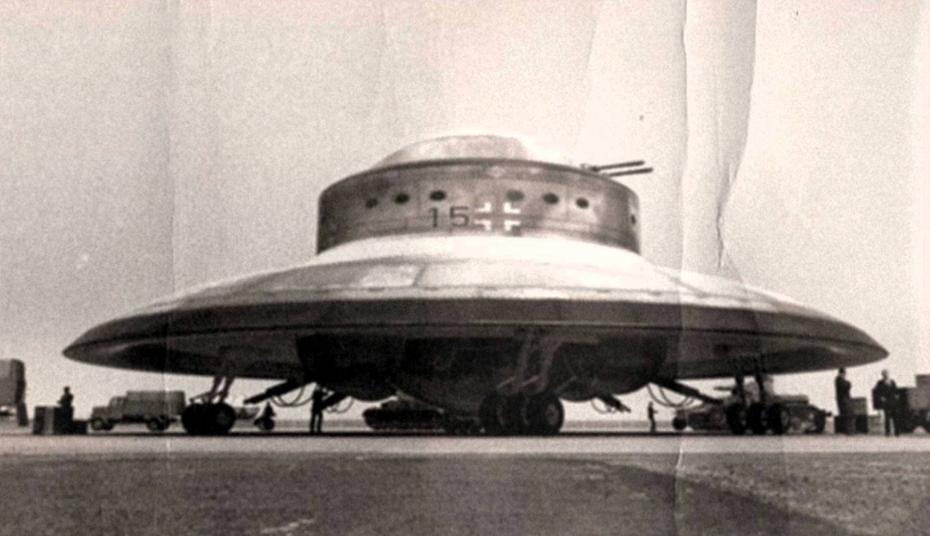 A photograph of one of the Nazi's prototype disc-shaped aircraft.