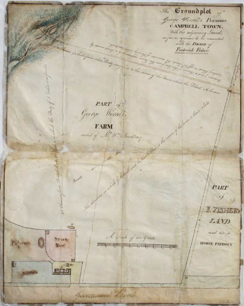 A period map, showing the locations of discoveries related to the death of Fisher. (NSW State Records)