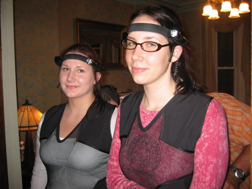 Dana and Corrie Matthews wearing the custom-designed POV cameras in Girly Ghosthunters